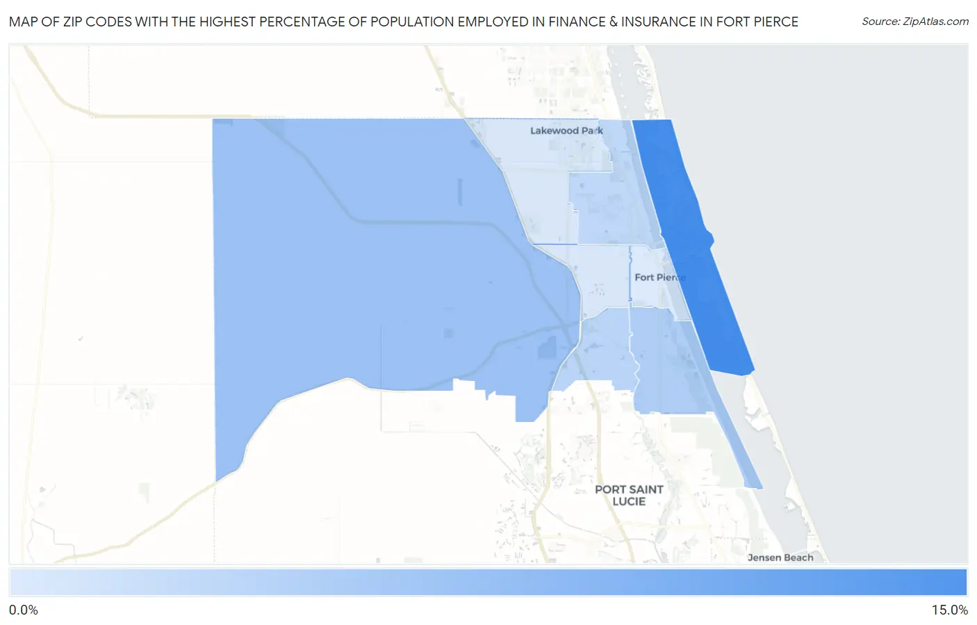 Zip Codes with the Highest Percentage of Population Employed in Finance & Insurance in Fort Pierce Map