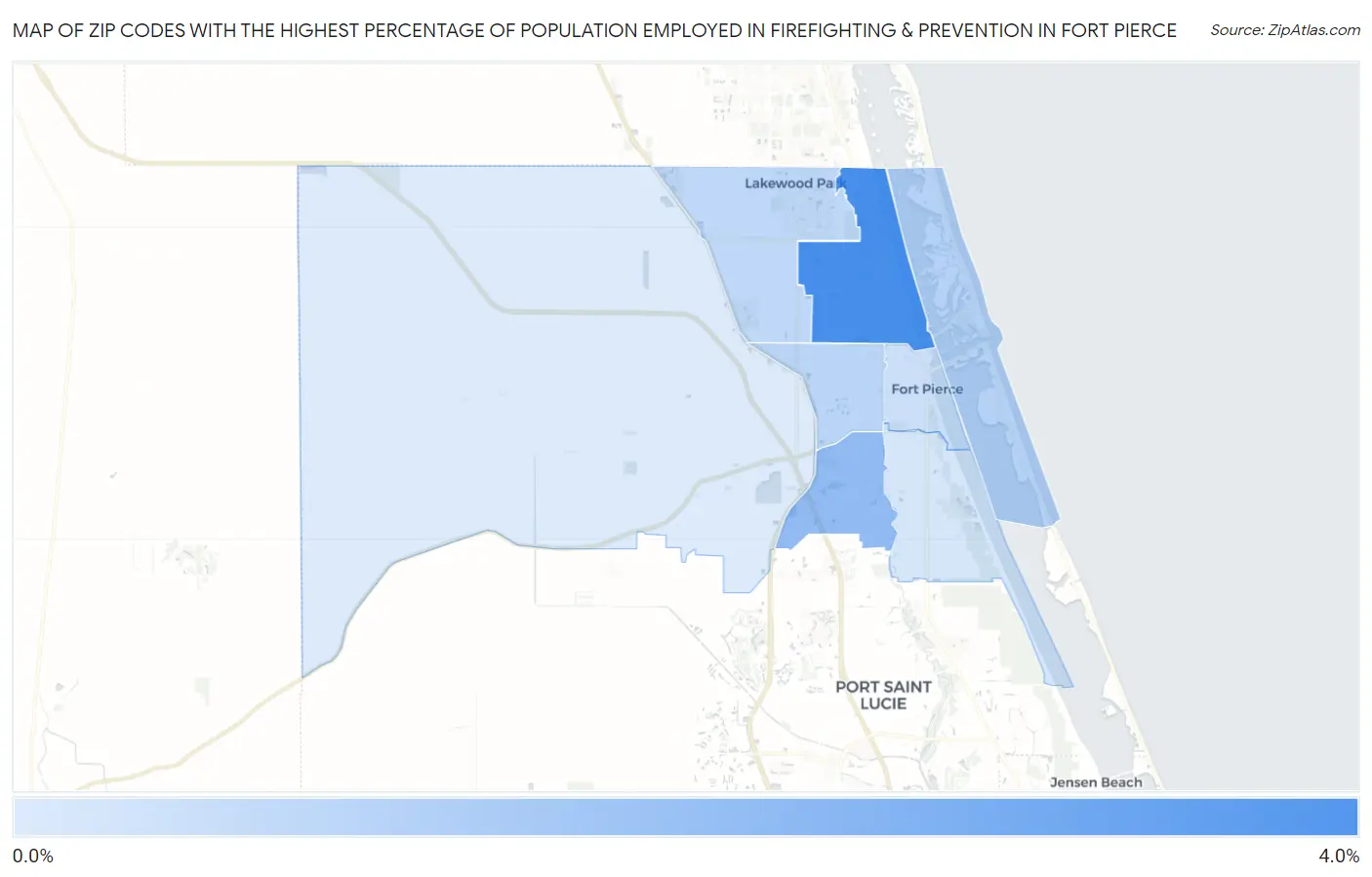 Zip Codes with the Highest Percentage of Population Employed in Firefighting & Prevention in Fort Pierce Map