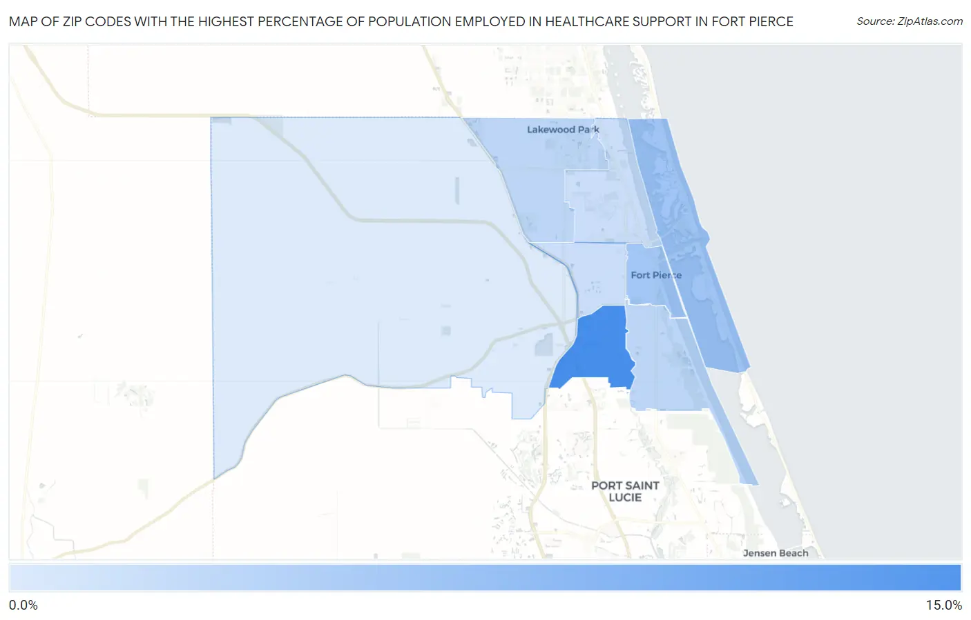 Zip Codes with the Highest Percentage of Population Employed in Healthcare Support in Fort Pierce Map