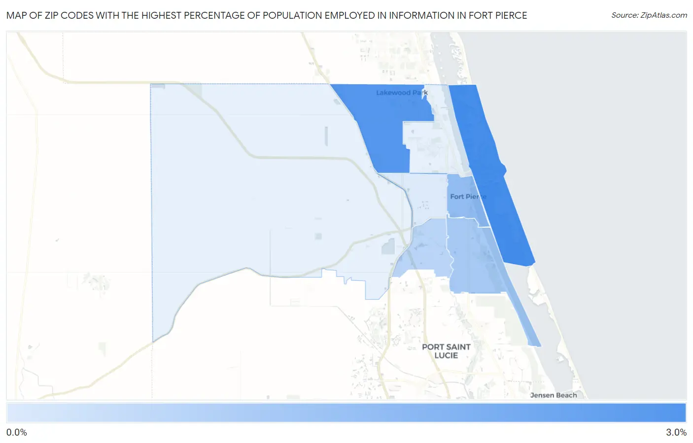 Zip Codes with the Highest Percentage of Population Employed in Information in Fort Pierce Map