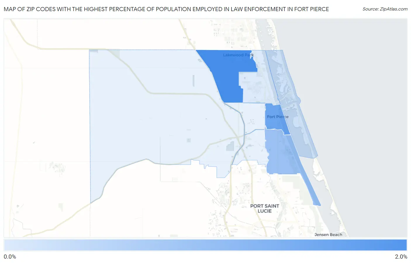 Zip Codes with the Highest Percentage of Population Employed in Law Enforcement in Fort Pierce Map