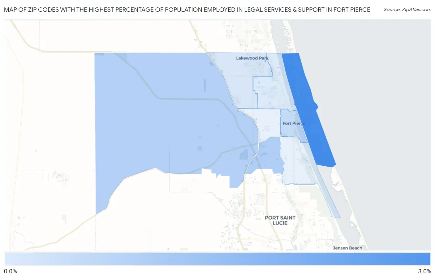 Zip Codes with the Highest Percentage of Population Employed in Legal Services & Support in Fort Pierce Map