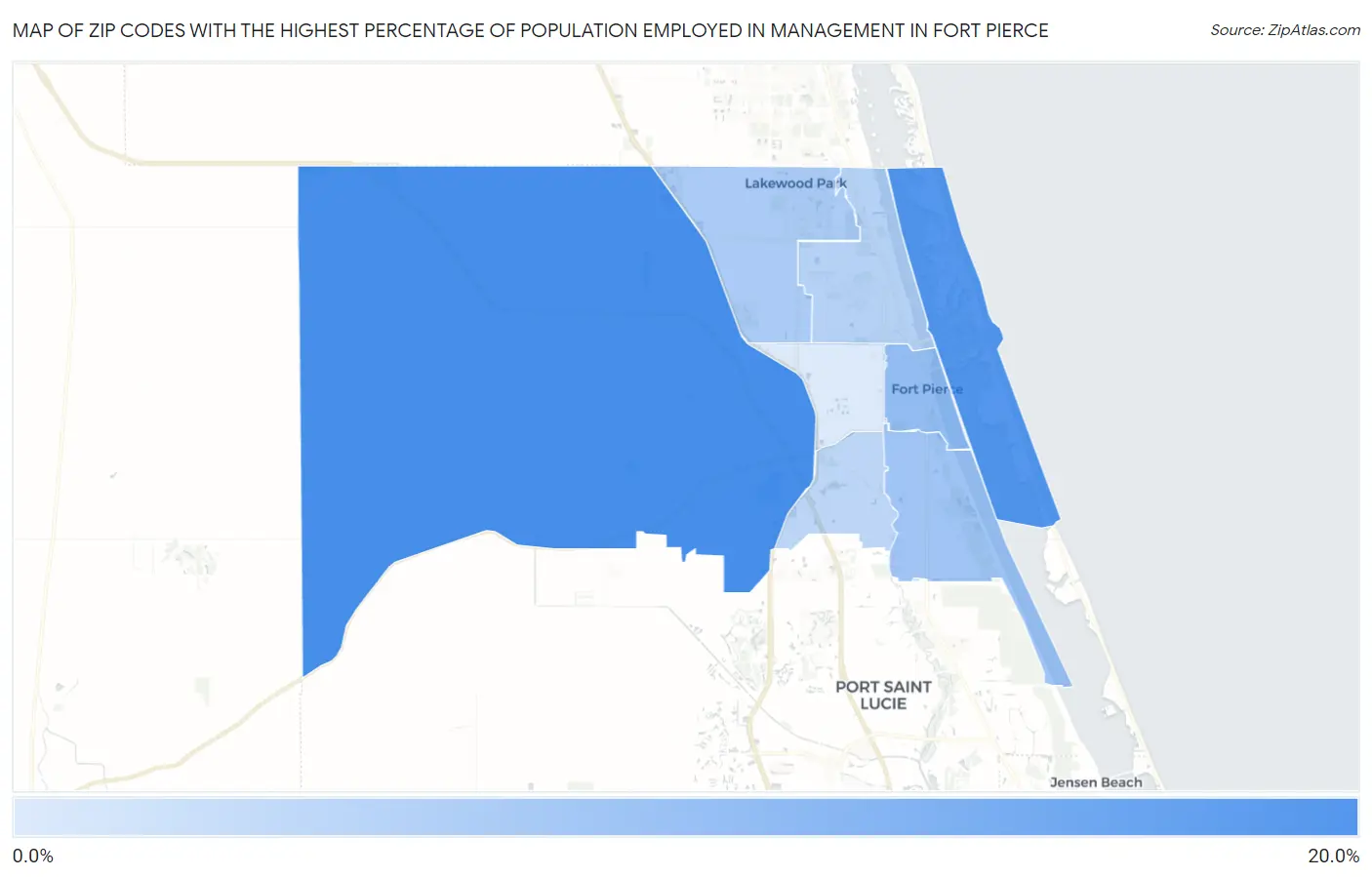 Zip Codes with the Highest Percentage of Population Employed in Management in Fort Pierce Map