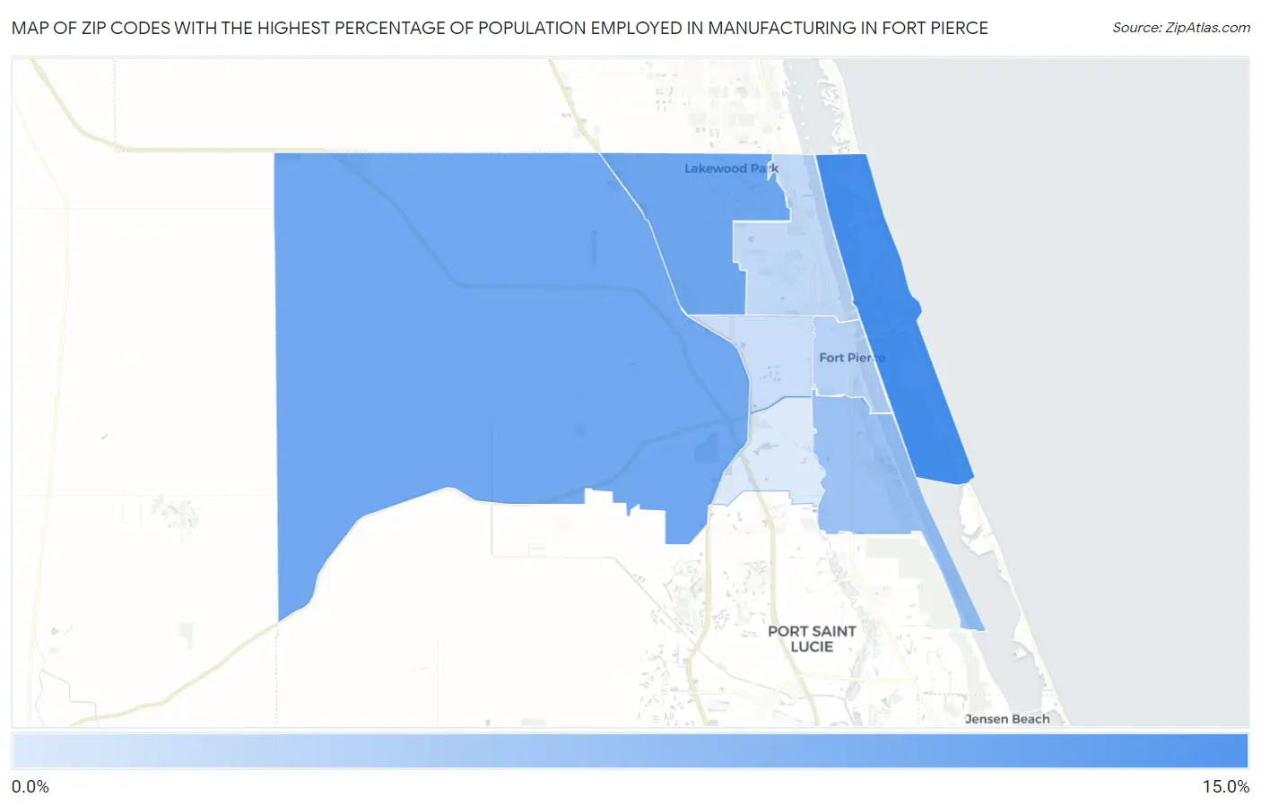 Zip Codes with the Highest Percentage of Population Employed in Manufacturing in Fort Pierce Map