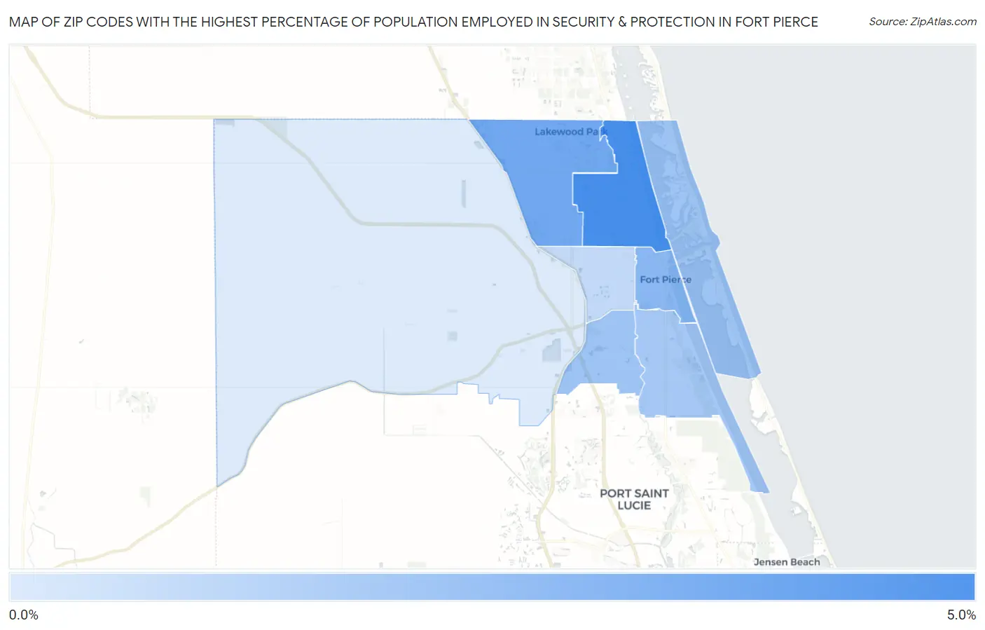 Zip Codes with the Highest Percentage of Population Employed in Security & Protection in Fort Pierce Map