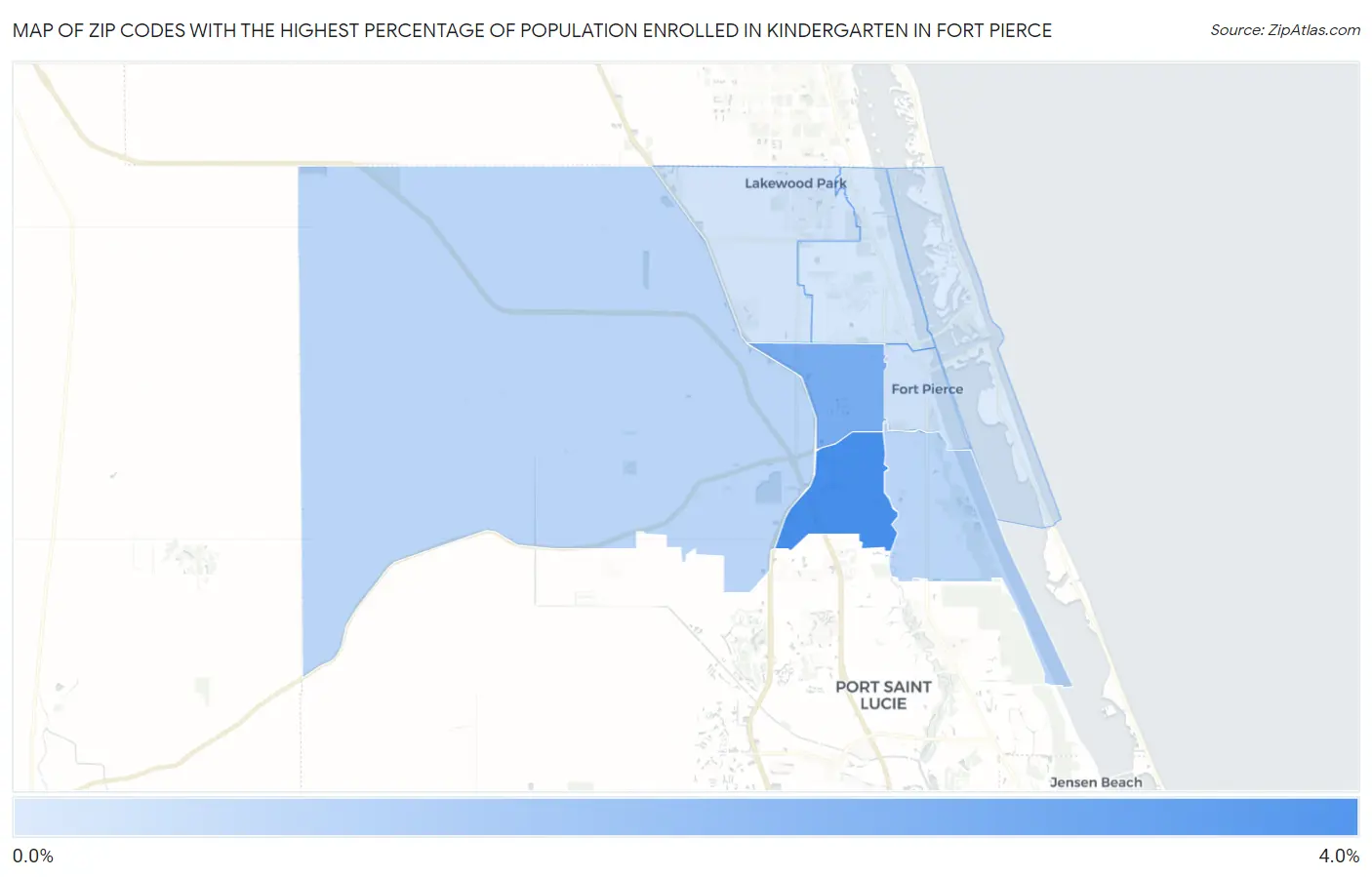 Zip Codes with the Highest Percentage of Population Enrolled in Kindergarten in Fort Pierce Map