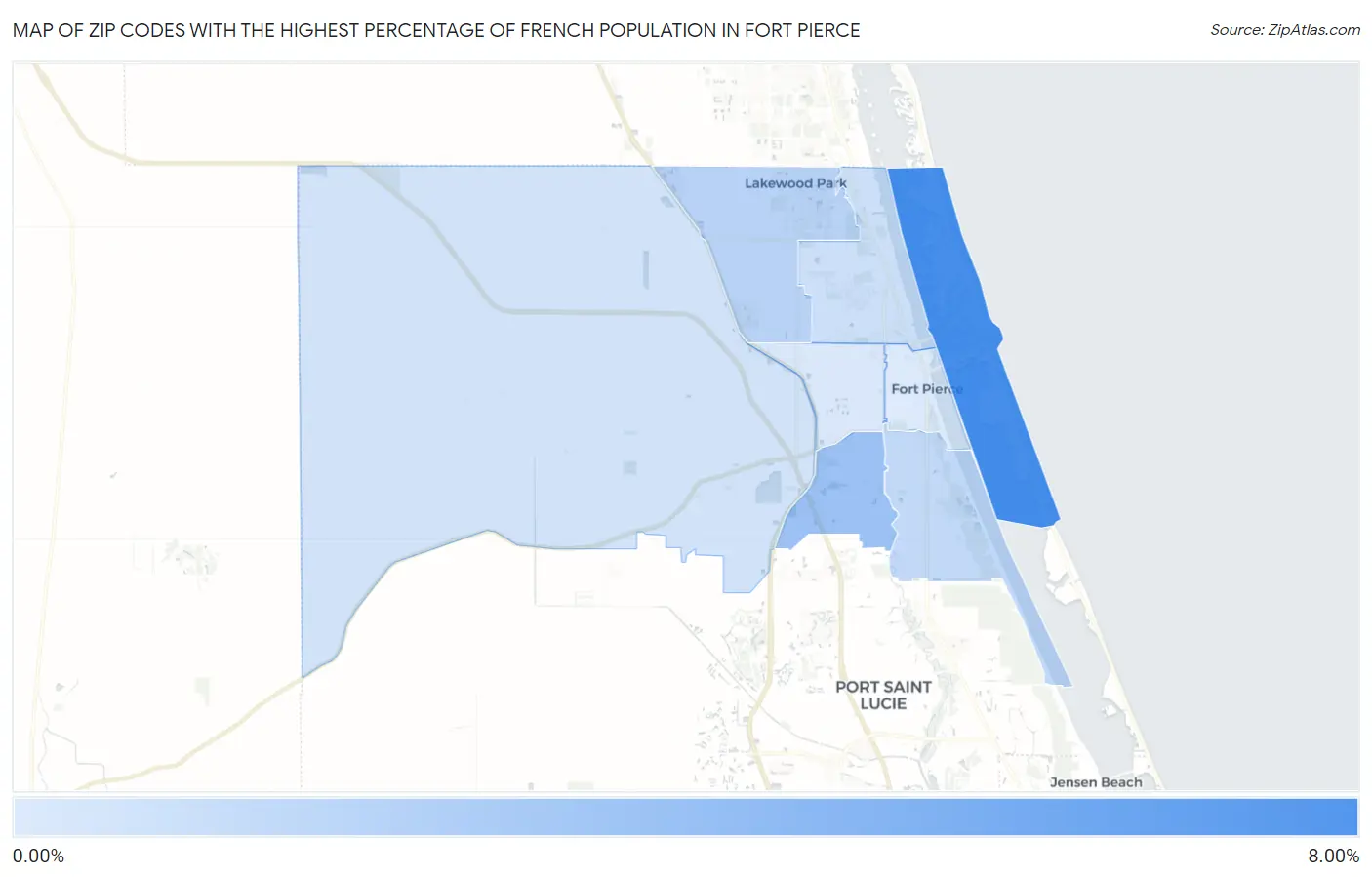 Zip Codes with the Highest Percentage of French Population in Fort Pierce Map