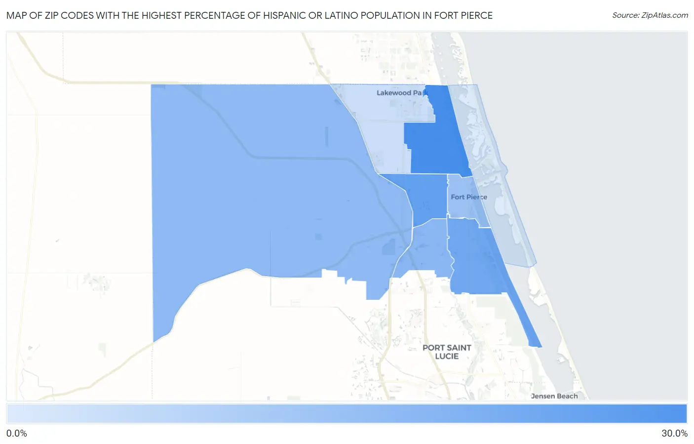 Zip Codes with the Highest Percentage of Hispanic or Latino Population in Fort Pierce Map