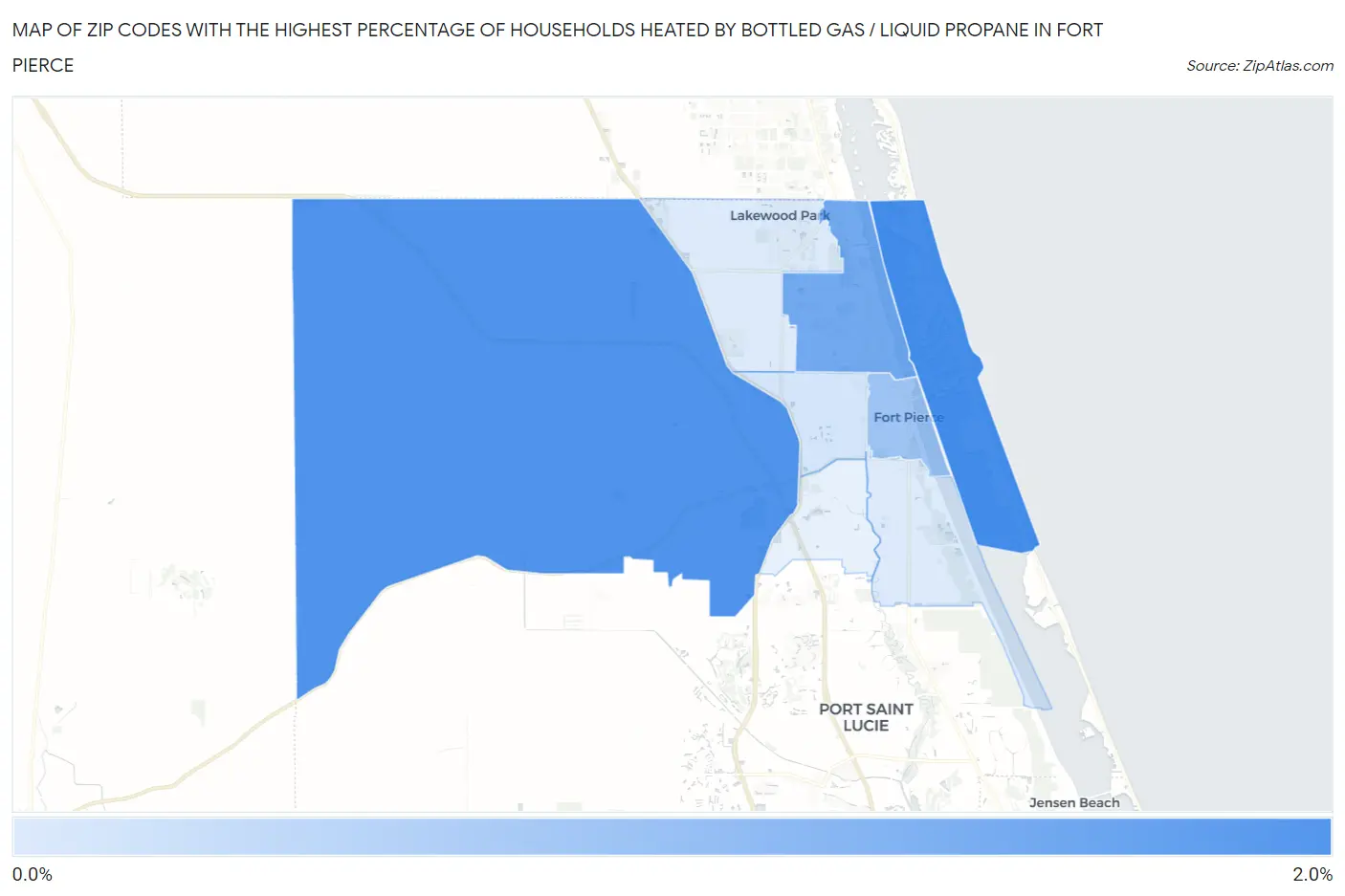 Zip Codes with the Highest Percentage of Households Heated by Bottled Gas / Liquid Propane in Fort Pierce Map