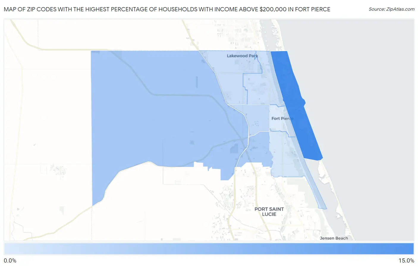 Zip Codes with the Highest Percentage of Households with Income Above $200,000 in Fort Pierce Map