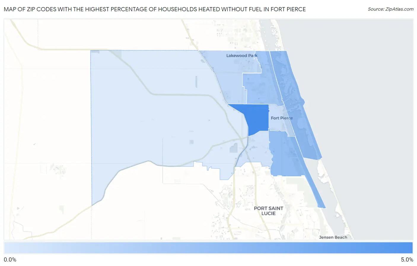 Zip Codes with the Highest Percentage of Households Heated without Fuel in Fort Pierce Map