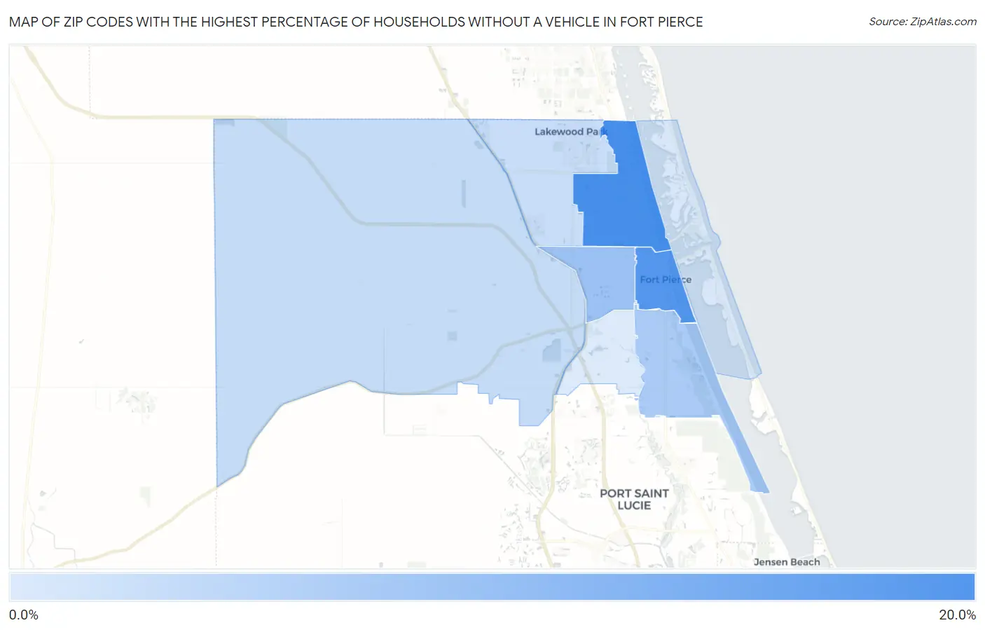 Zip Codes with the Highest Percentage of Households Without a Vehicle in Fort Pierce Map