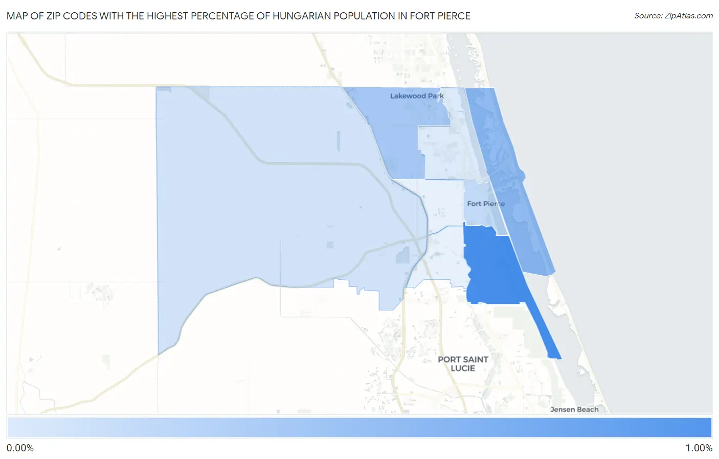 Zip Codes with the Highest Percentage of Hungarian Population in Fort Pierce Map