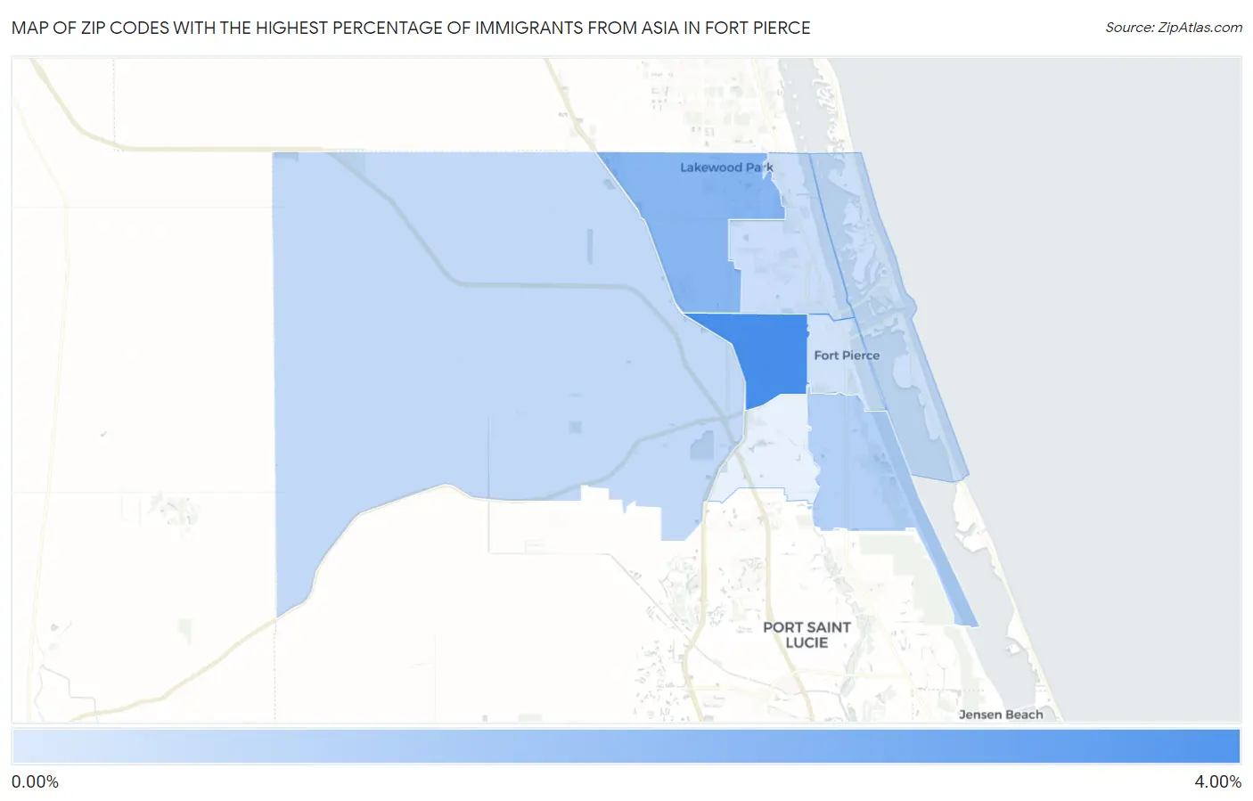 Zip Codes with the Highest Percentage of Immigrants from Asia in Fort Pierce Map