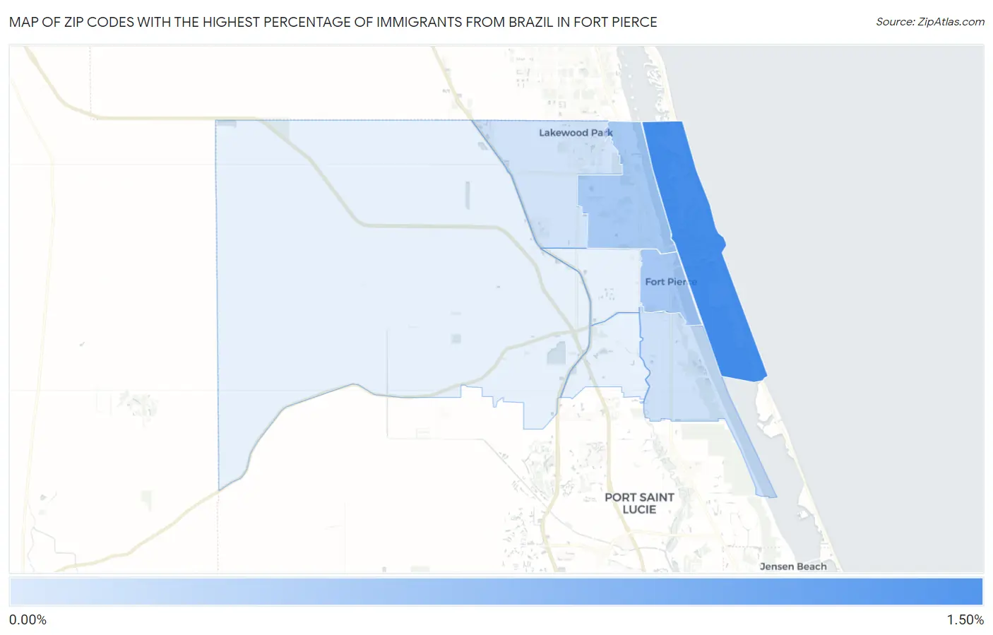 Zip Codes with the Highest Percentage of Immigrants from Brazil in Fort Pierce Map