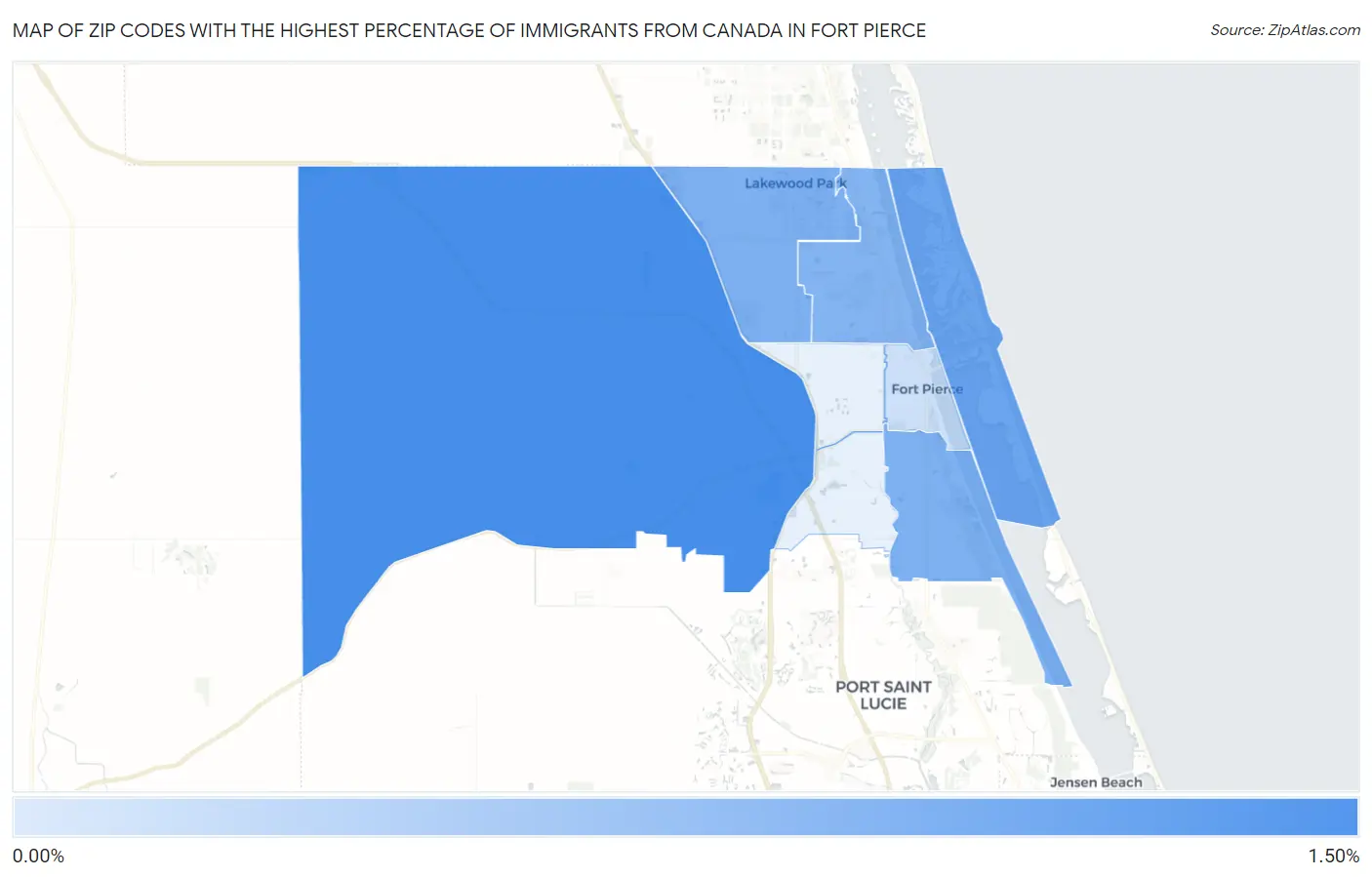 Zip Codes with the Highest Percentage of Immigrants from Canada in Fort Pierce Map