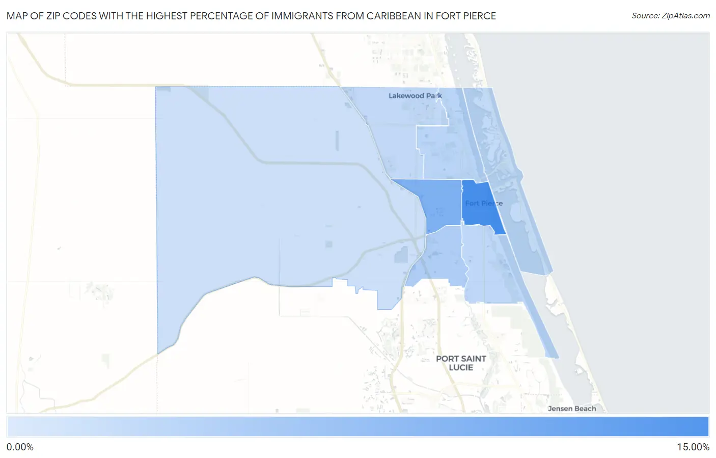 Zip Codes with the Highest Percentage of Immigrants from Caribbean in Fort Pierce Map