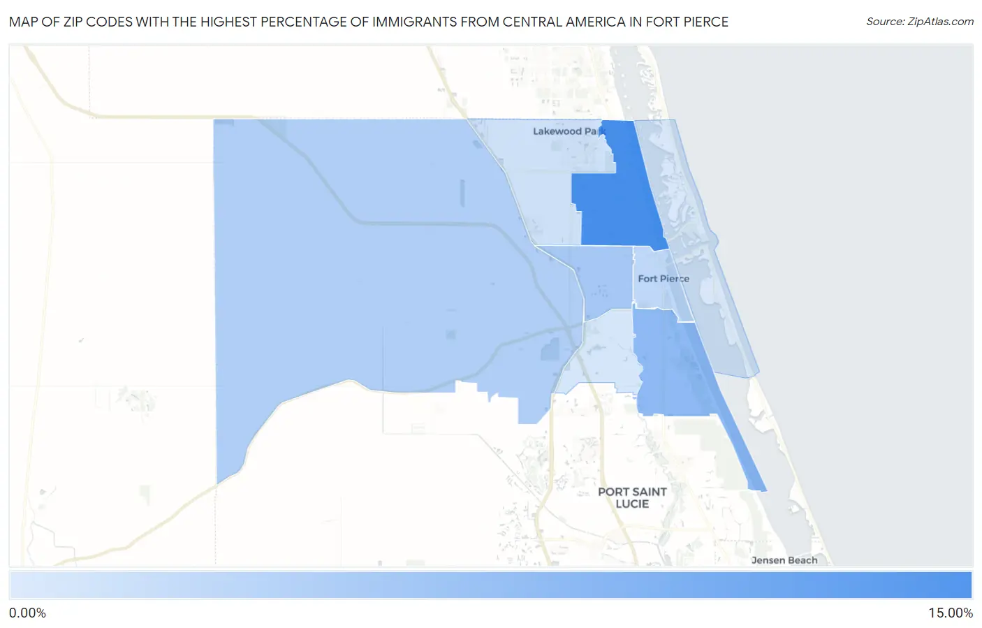Zip Codes with the Highest Percentage of Immigrants from Central America in Fort Pierce Map