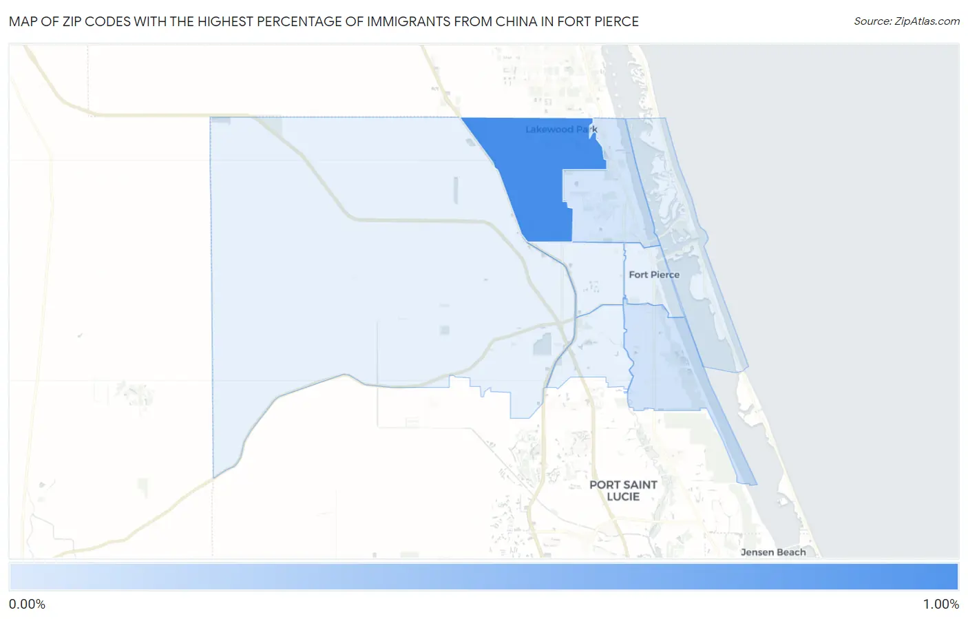 Zip Codes with the Highest Percentage of Immigrants from China in Fort Pierce Map