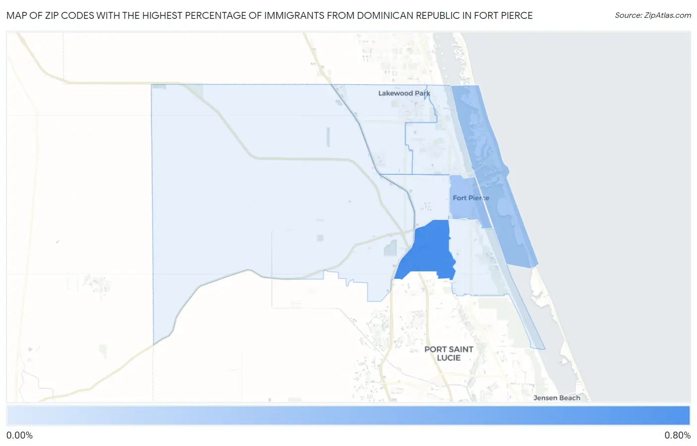 Zip Codes with the Highest Percentage of Immigrants from Dominican Republic in Fort Pierce Map