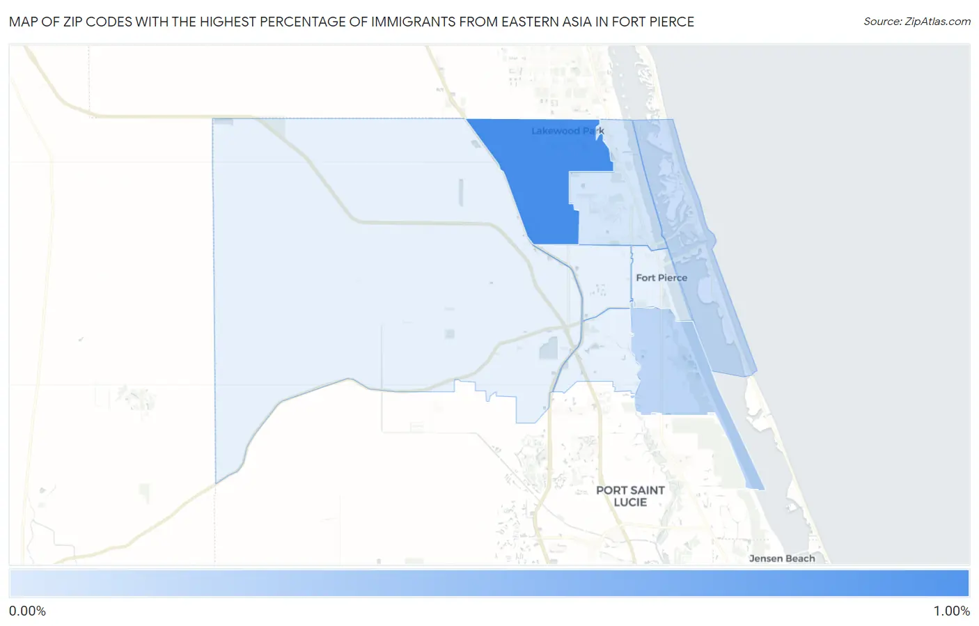 Zip Codes with the Highest Percentage of Immigrants from Eastern Asia in Fort Pierce Map
