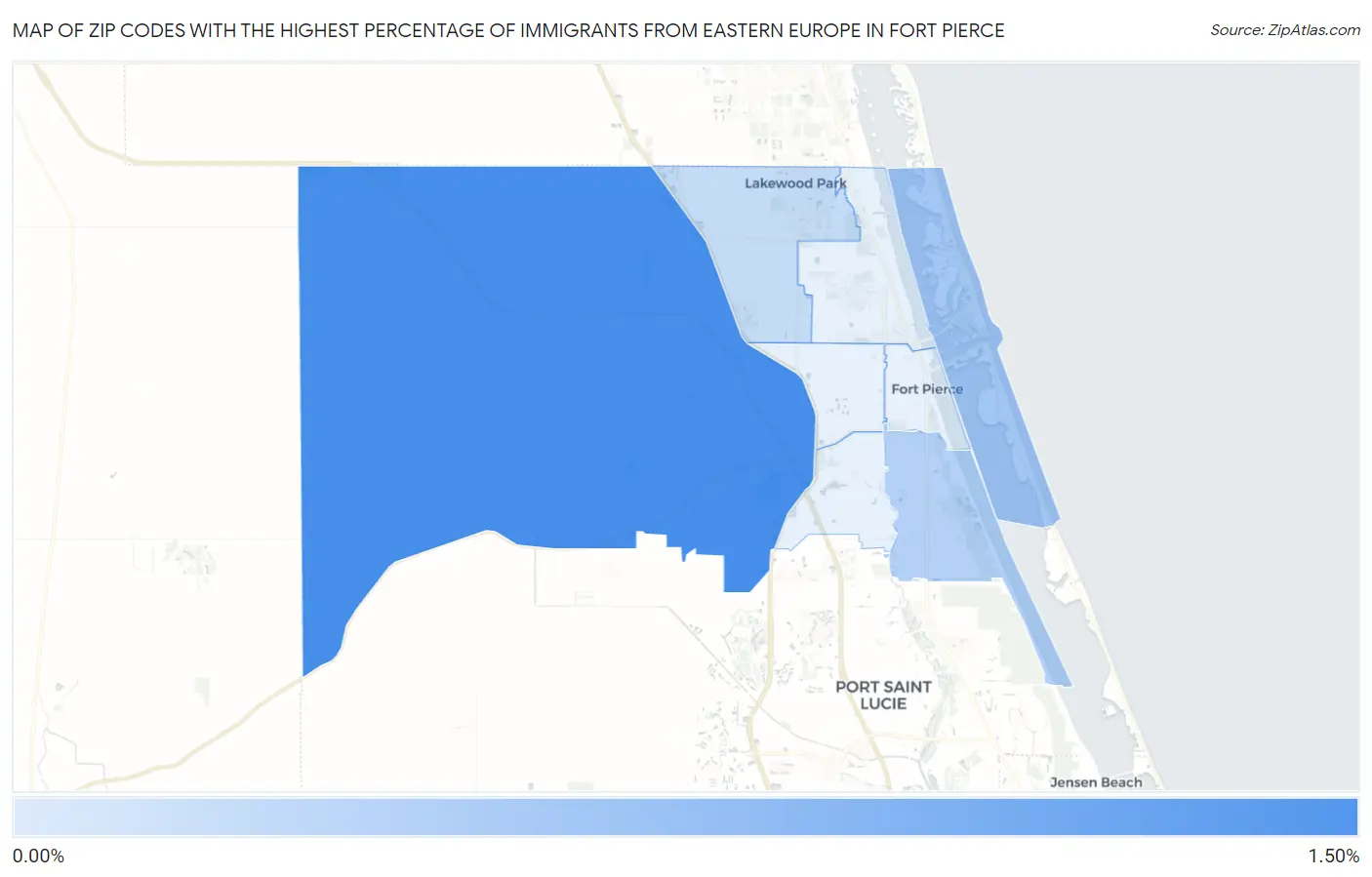 Zip Codes with the Highest Percentage of Immigrants from Eastern Europe in Fort Pierce Map