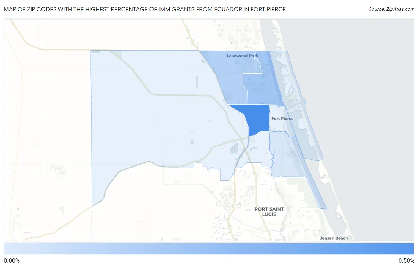 Zip Codes with the Highest Percentage of Immigrants from Ecuador in Fort Pierce Map