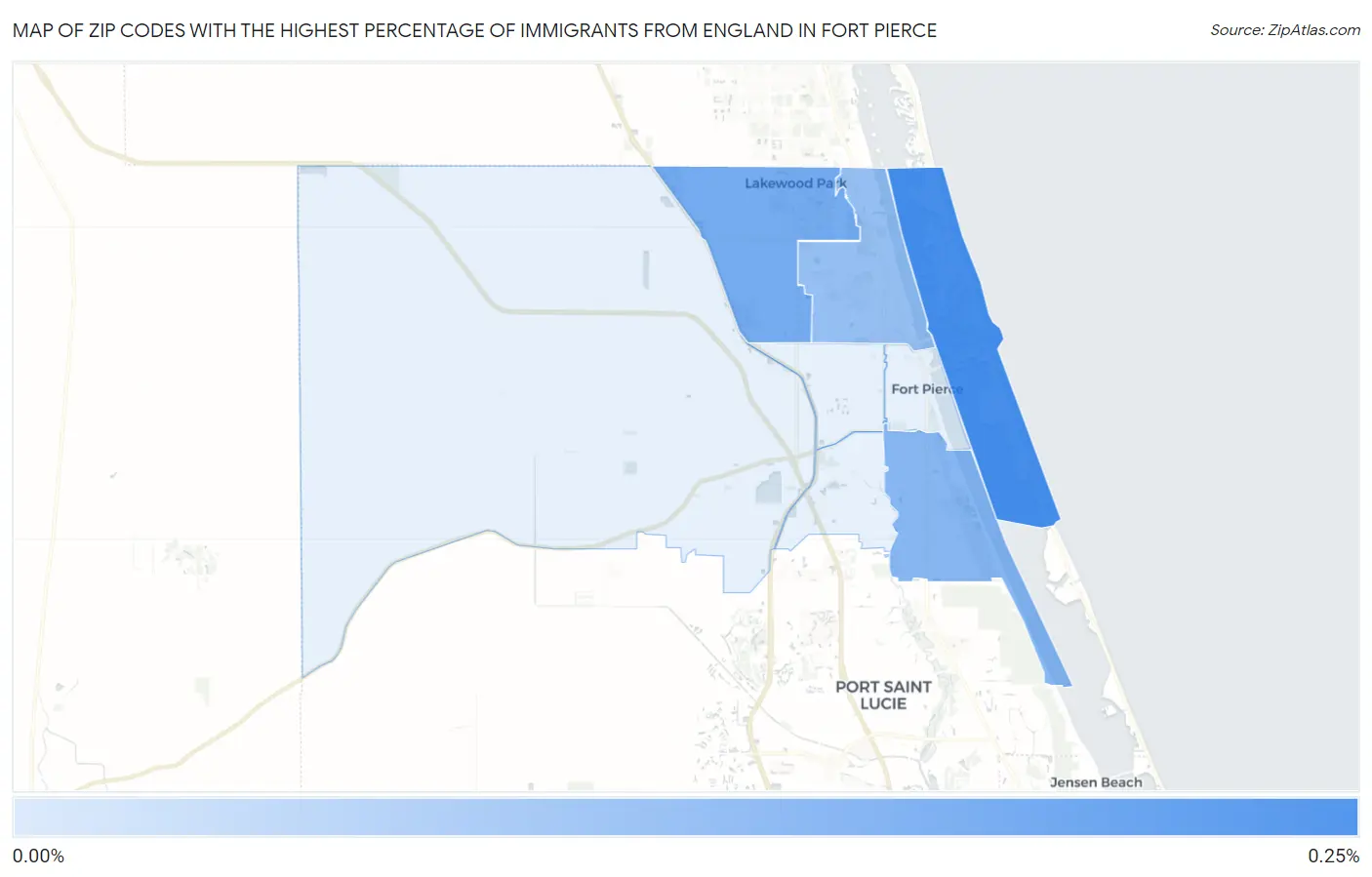 Zip Codes with the Highest Percentage of Immigrants from England in Fort Pierce Map