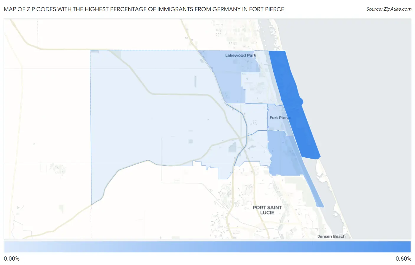 Zip Codes with the Highest Percentage of Immigrants from Germany in Fort Pierce Map