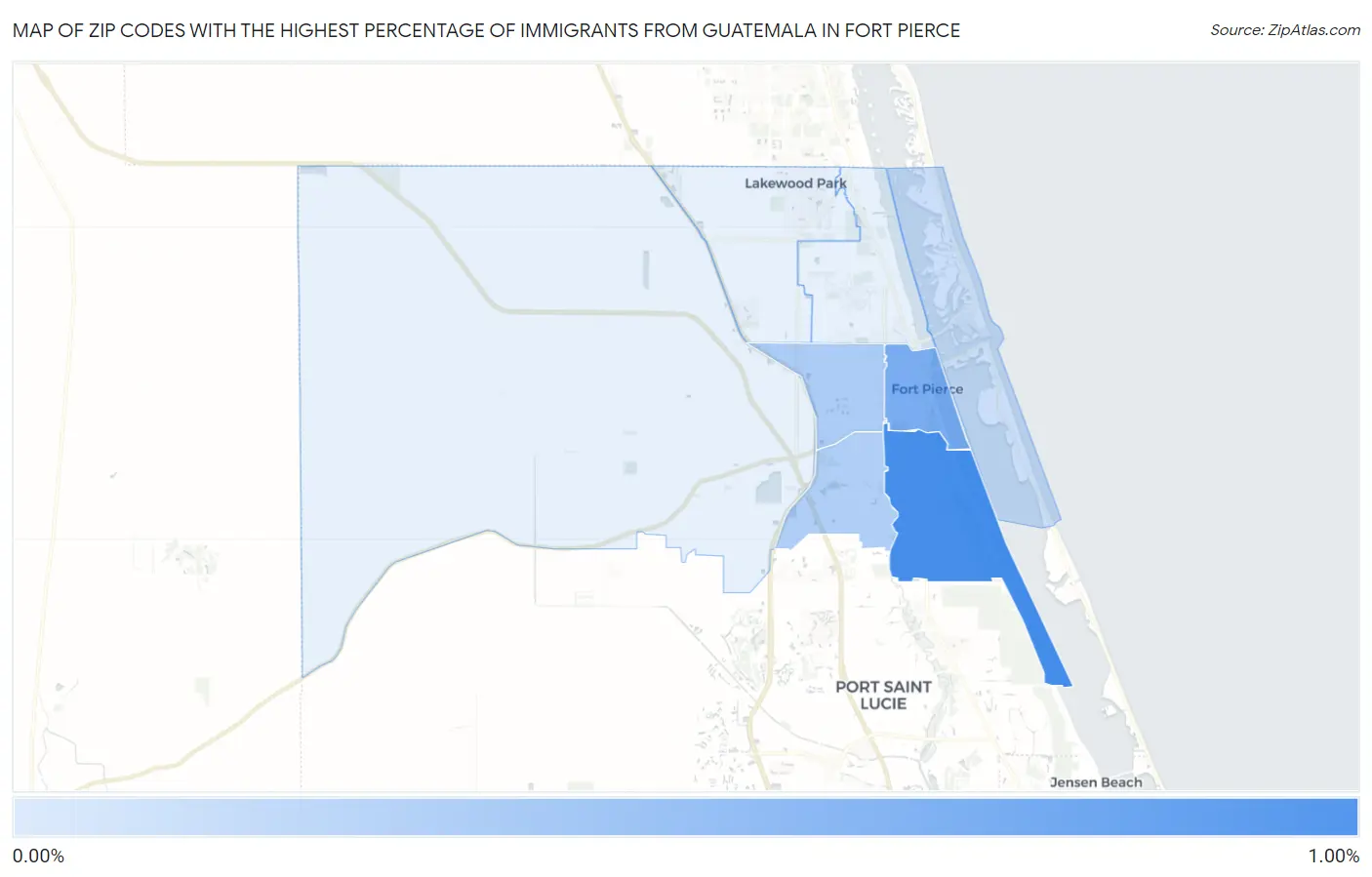 Zip Codes with the Highest Percentage of Immigrants from Guatemala in Fort Pierce Map