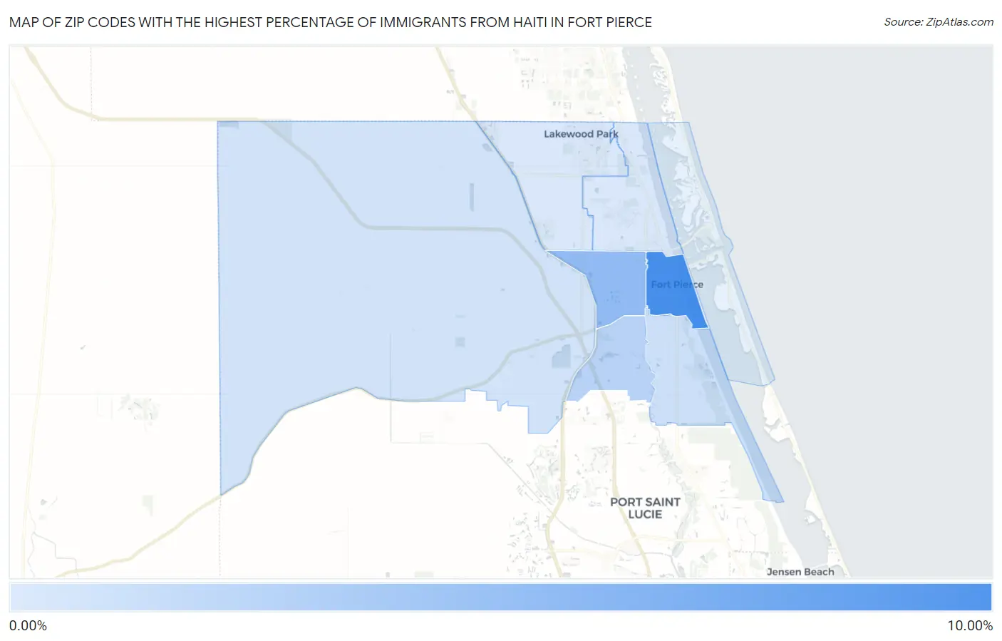 Zip Codes with the Highest Percentage of Immigrants from Haiti in Fort Pierce Map