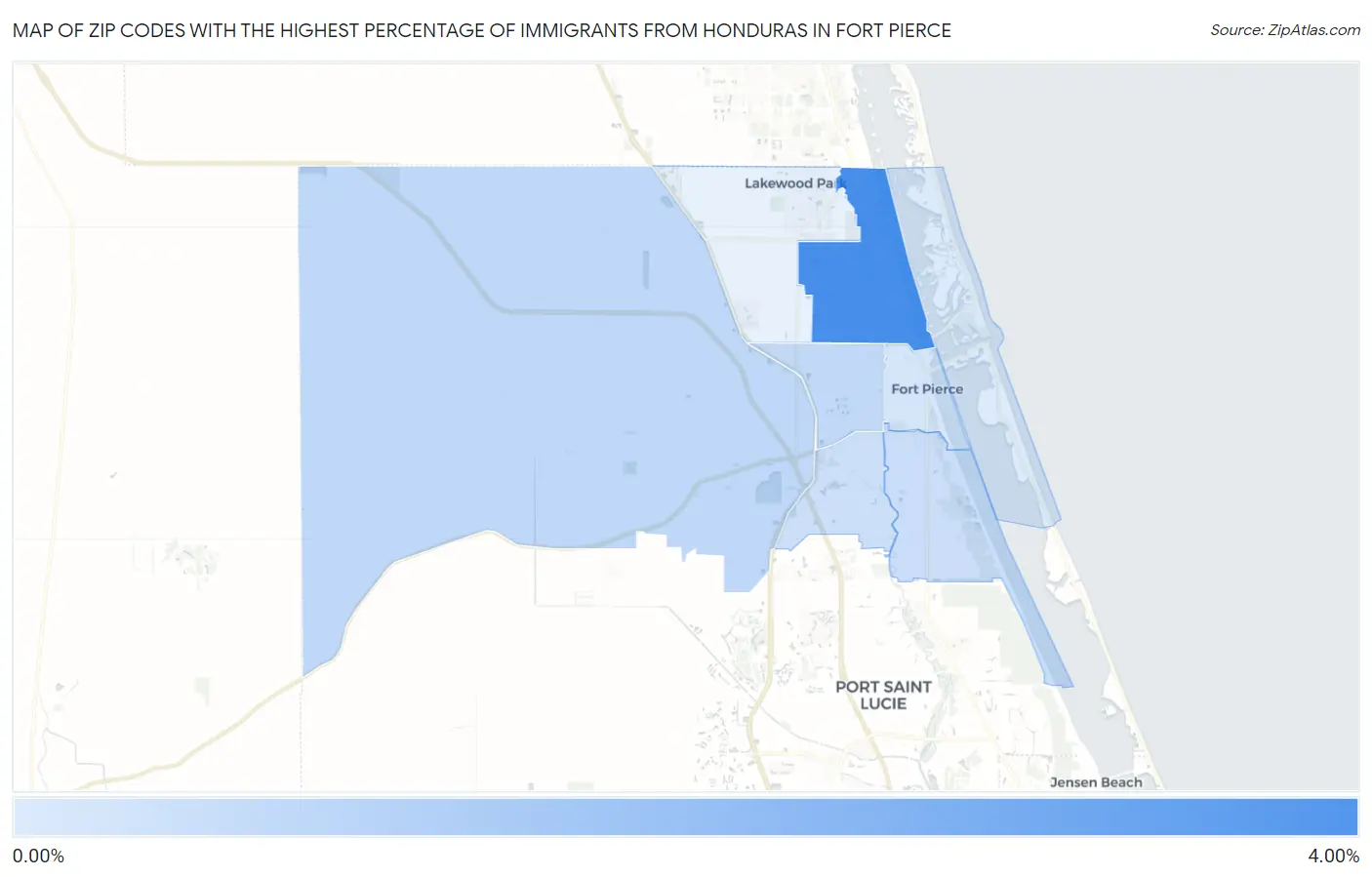 Zip Codes with the Highest Percentage of Immigrants from Honduras in Fort Pierce Map