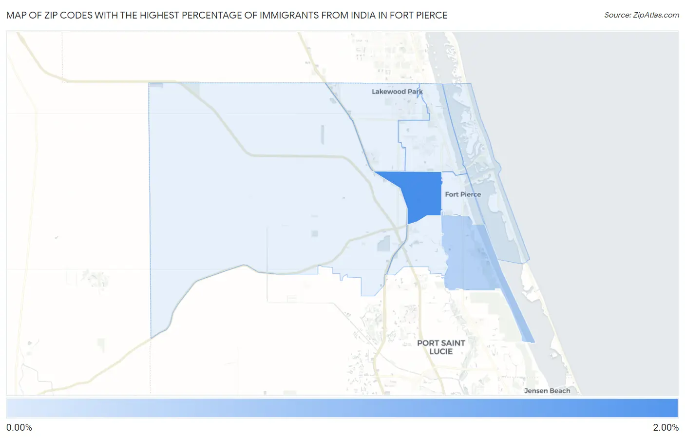 Zip Codes with the Highest Percentage of Immigrants from India in Fort Pierce Map