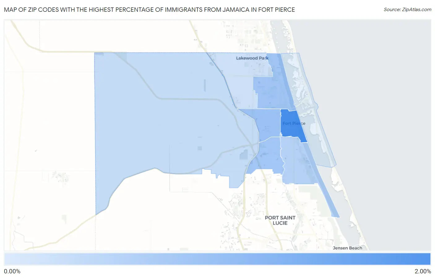 Zip Codes with the Highest Percentage of Immigrants from Jamaica in Fort Pierce Map