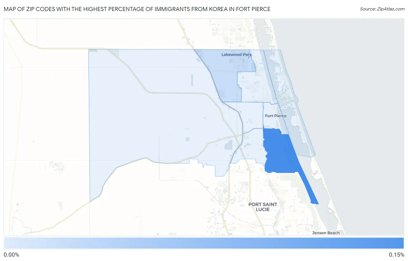 Zip Codes with the Highest Percentage of Immigrants from Korea in Fort Pierce Map