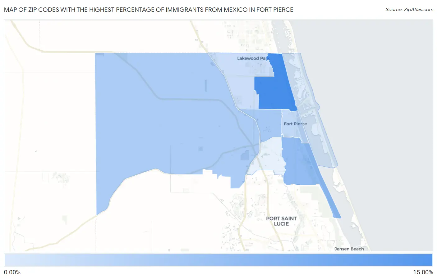 Zip Codes with the Highest Percentage of Immigrants from Mexico in Fort Pierce Map