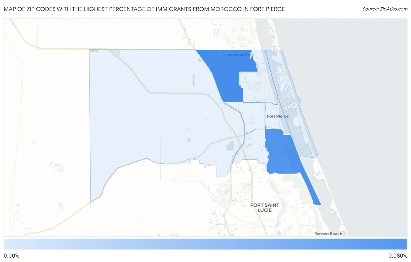 Zip Codes with the Highest Percentage of Immigrants from Morocco in Fort Pierce Map