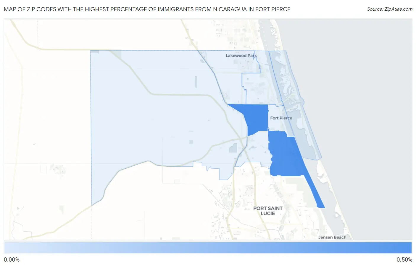 Zip Codes with the Highest Percentage of Immigrants from Nicaragua in Fort Pierce Map