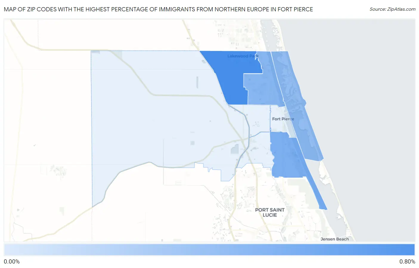 Zip Codes with the Highest Percentage of Immigrants from Northern Europe in Fort Pierce Map