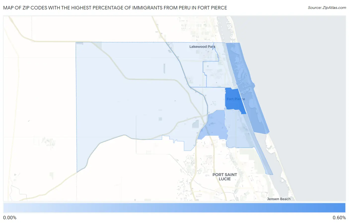 Zip Codes with the Highest Percentage of Immigrants from Peru in Fort Pierce Map
