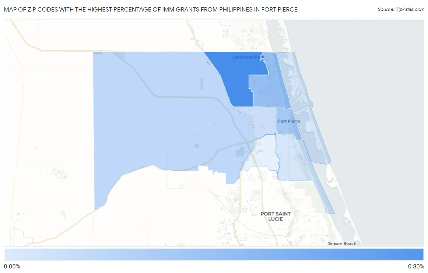Zip Codes with the Highest Percentage of Immigrants from Philippines in Fort Pierce Map