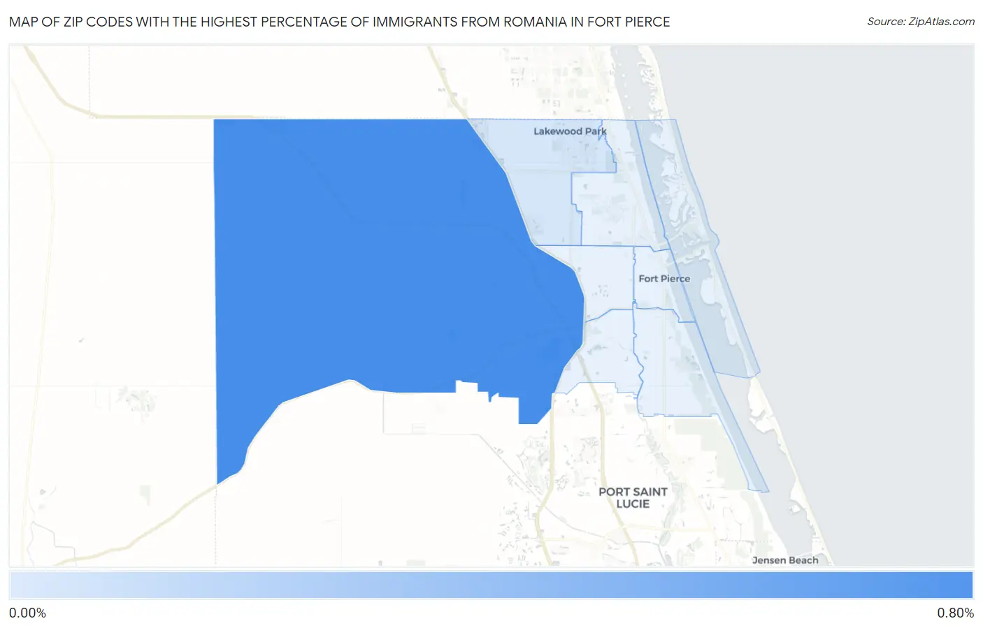 Zip Codes with the Highest Percentage of Immigrants from Romania in Fort Pierce Map