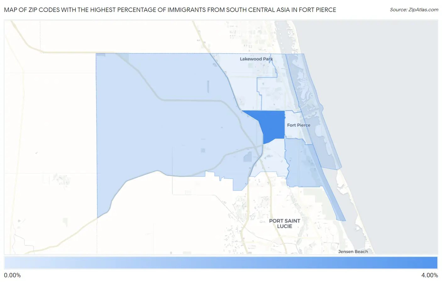 Zip Codes with the Highest Percentage of Immigrants from South Central Asia in Fort Pierce Map
