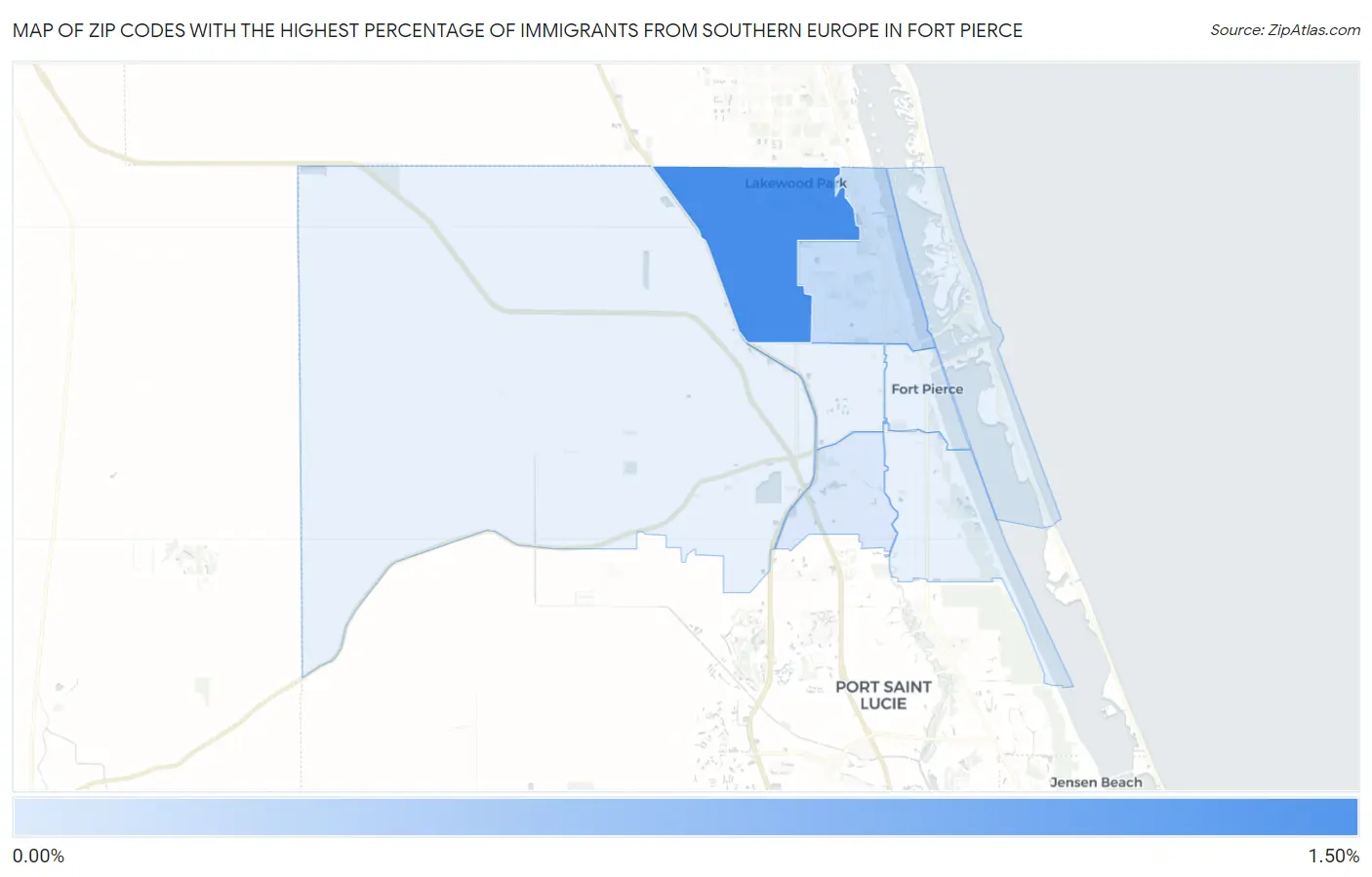 Zip Codes with the Highest Percentage of Immigrants from Southern Europe in Fort Pierce Map