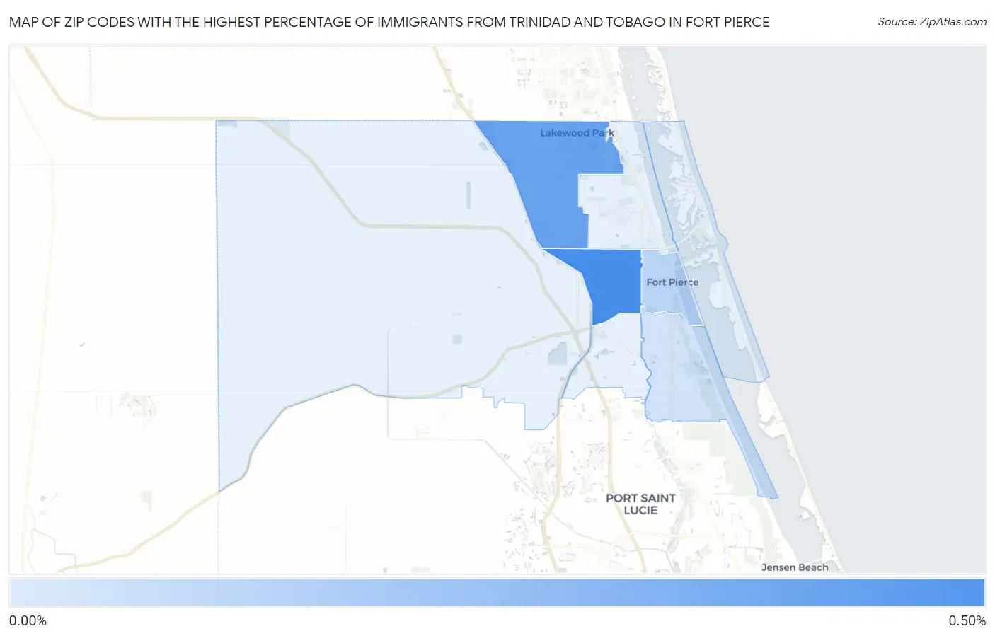 Zip Codes with the Highest Percentage of Immigrants from Trinidad and Tobago in Fort Pierce Map