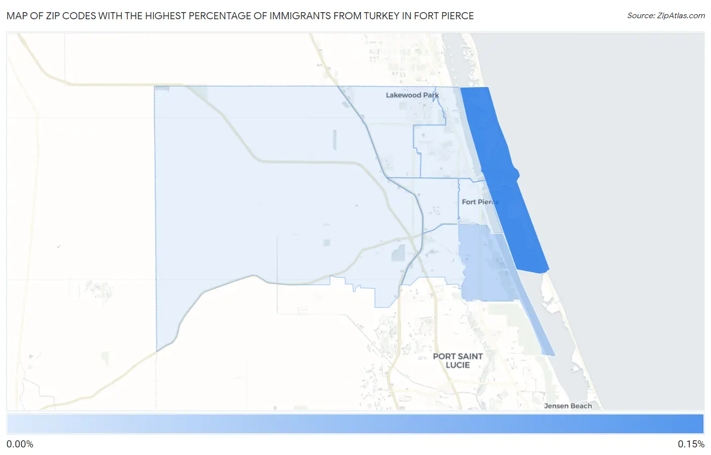 Zip Codes with the Highest Percentage of Immigrants from Turkey in Fort Pierce Map