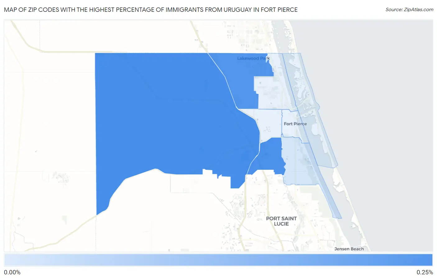 Zip Codes with the Highest Percentage of Immigrants from Uruguay in Fort Pierce Map