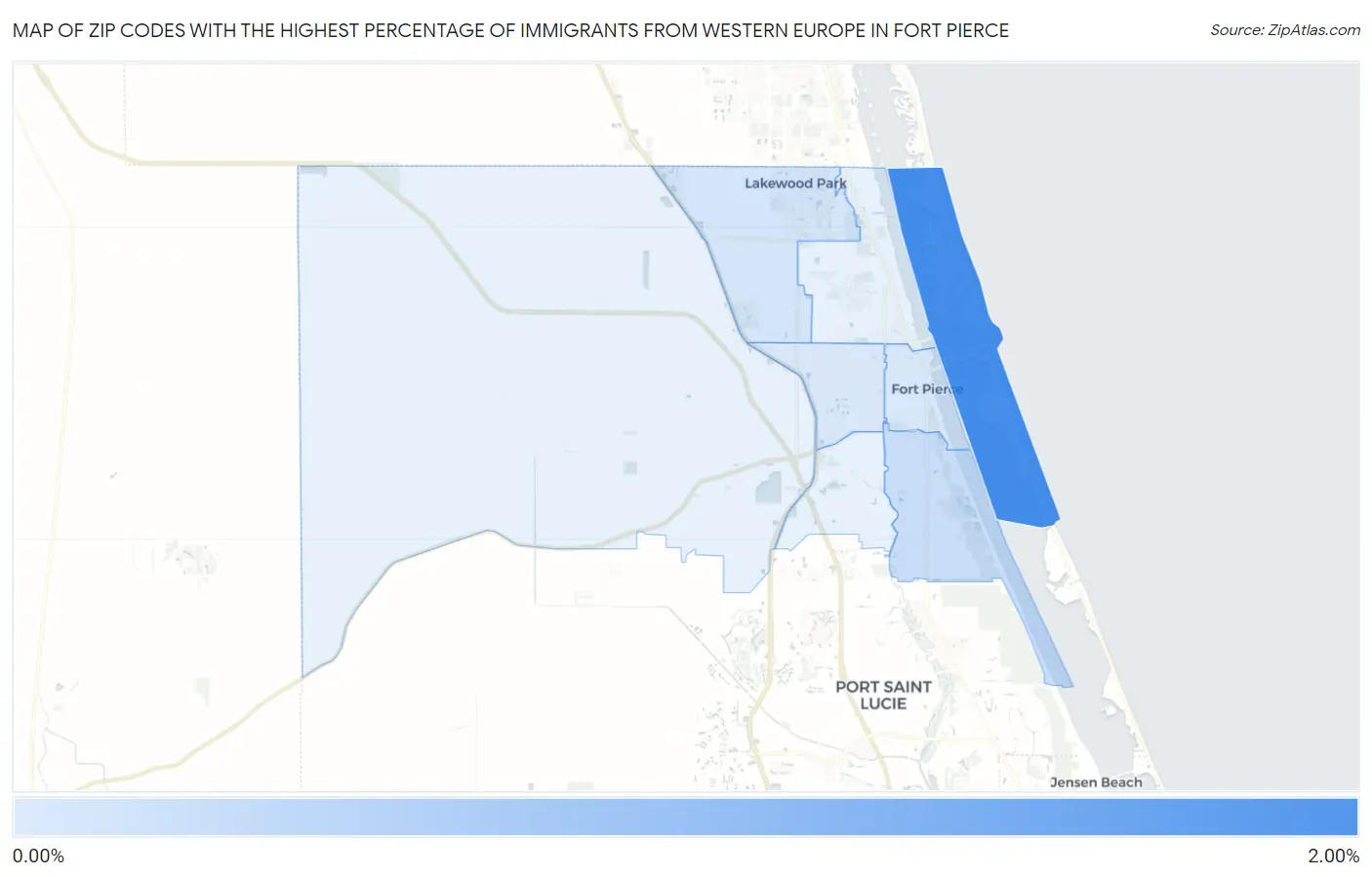 Zip Codes with the Highest Percentage of Immigrants from Western Europe in Fort Pierce Map