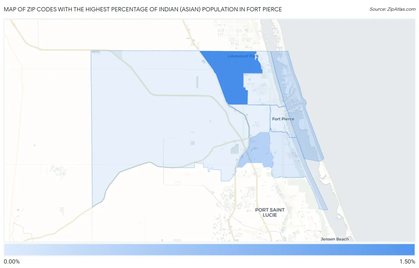 Zip Codes with the Highest Percentage of Indian (Asian) Population in Fort Pierce Map