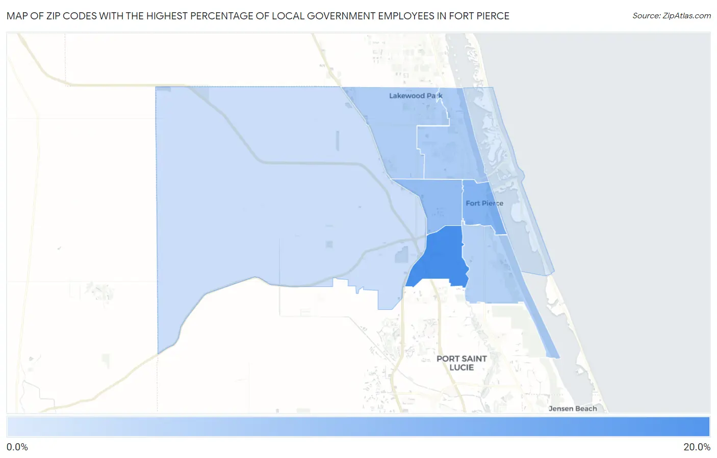 Zip Codes with the Highest Percentage of Local Government Employees in Fort Pierce Map